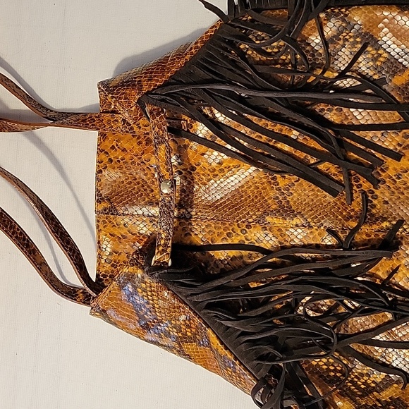 Via Repubblica Snake Skin Fringe Satchel - Picture 7 of 10